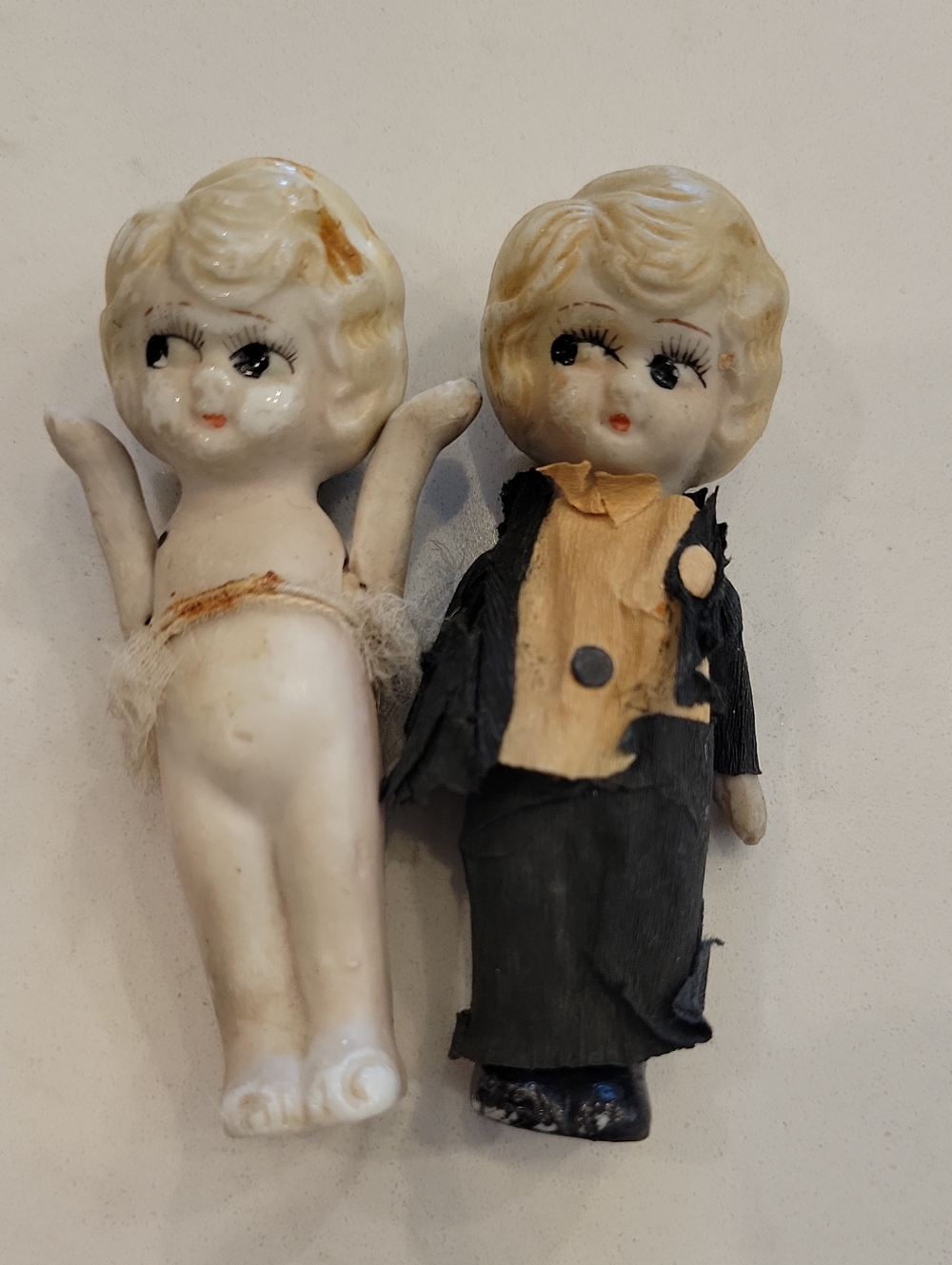 Vintage Small Bisque Kewpie Bride & Groom/ Dolls